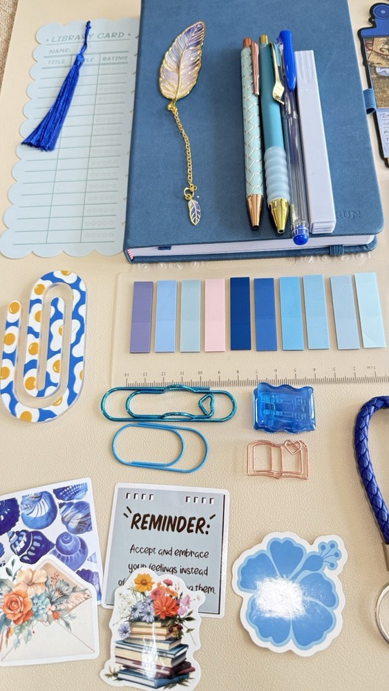 Blue Bookish Gift Set Journal Kit Aesthetic Stationery Bundle Reader Gift