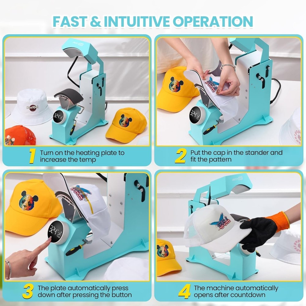 3-in-1 Auto Cap Heat Press Machine, Hat Heat Press with 3pcs Replaceable Heating