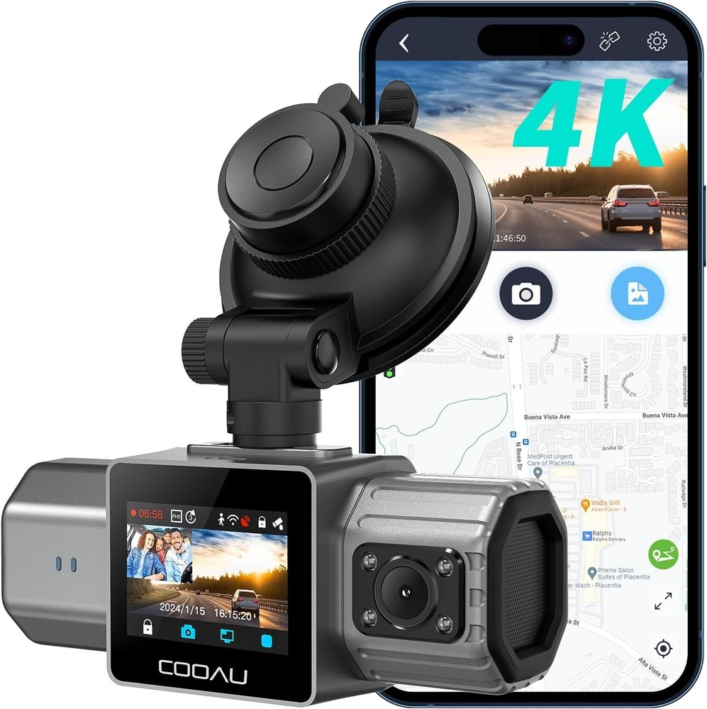 4K Dual Dash Cam with Built-in GPS & Motion Detection for Rideshare