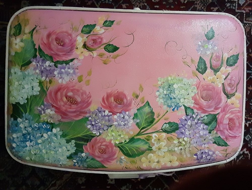 Handpainted Floral Suitcase By Denise Scott Beautiful!!!