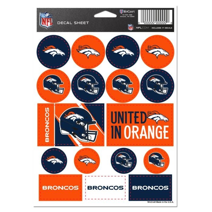 Denver Broncos 5 x 7 Sticker Sheet Free Shipping