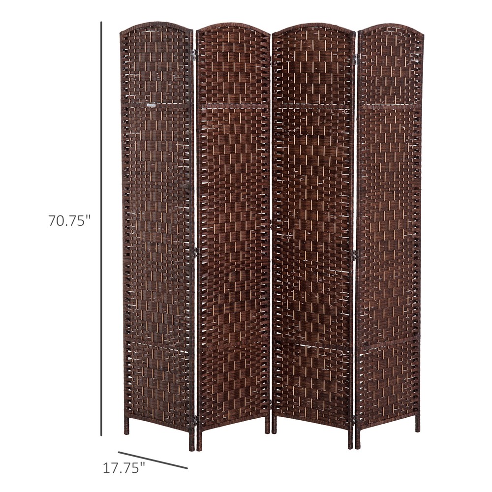 4 Panel Folding Room Divider, 6' Tall Portable Wicker Weave Divider w/Wood Frame