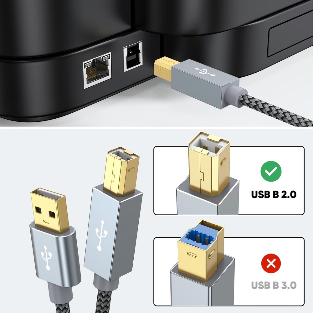 USB Printer Cable 2-Pack, 6 FT USB2.0 Type A-B High Speed 6FT, Grey