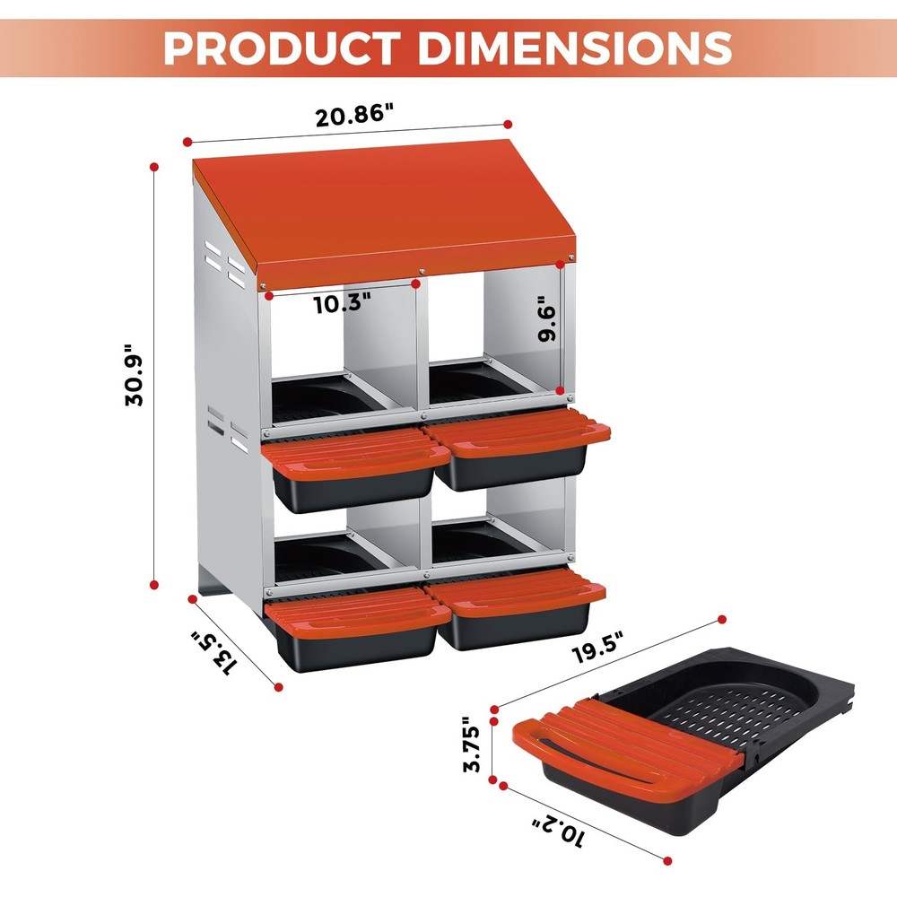 Chicken Nesting Boxes for Chicken Coop, 4 Compartments Chicken Laying Boxes