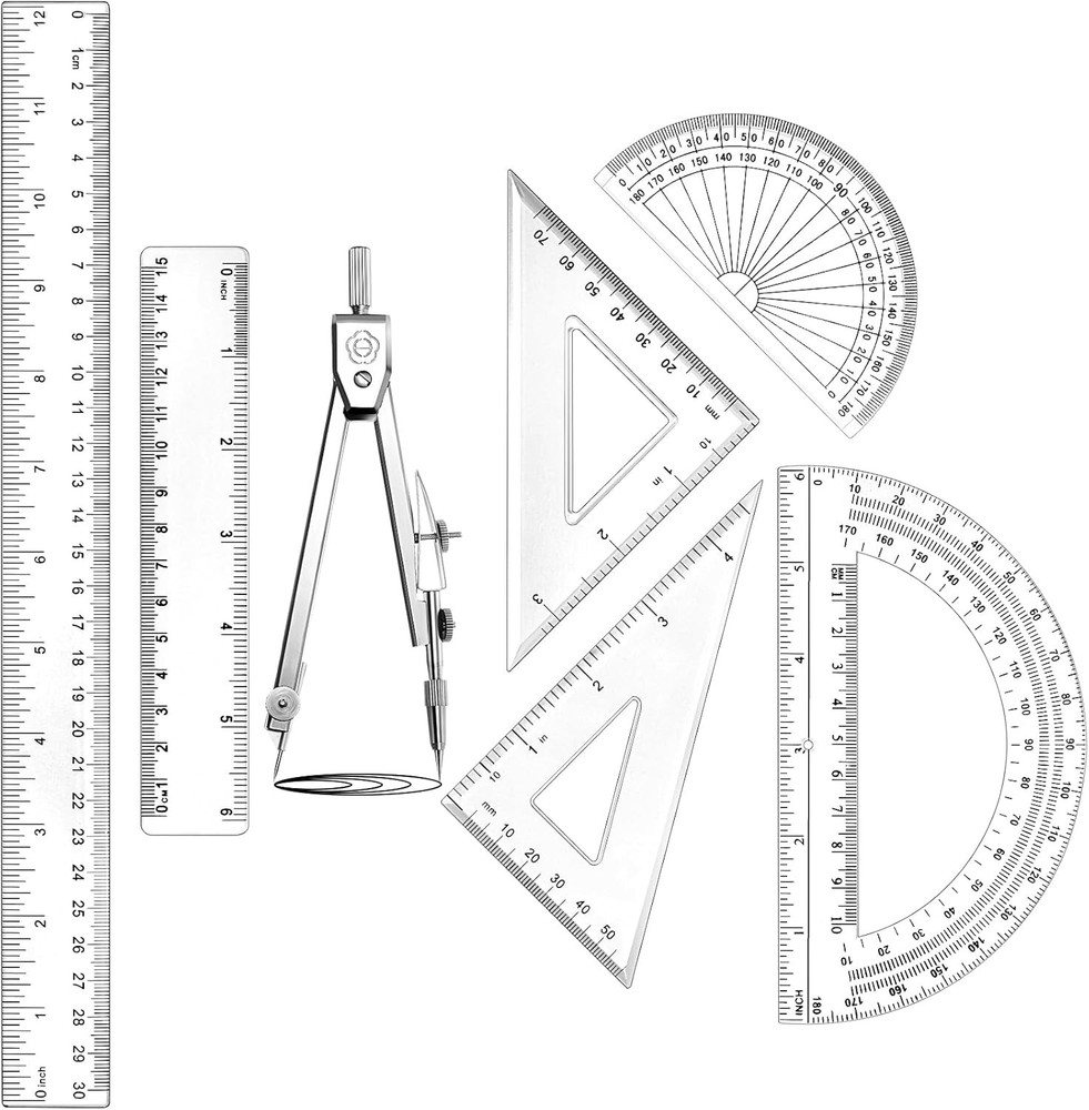1 Set Plastic Geometry Math Set Includes Drawing Compass6 and 4 Inch Protractor