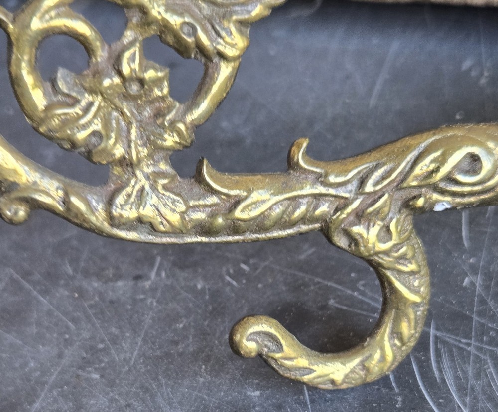 Pair of Solid Brass Hall Tree Double Hooks Architectural Salvage Coat & Hat Hook