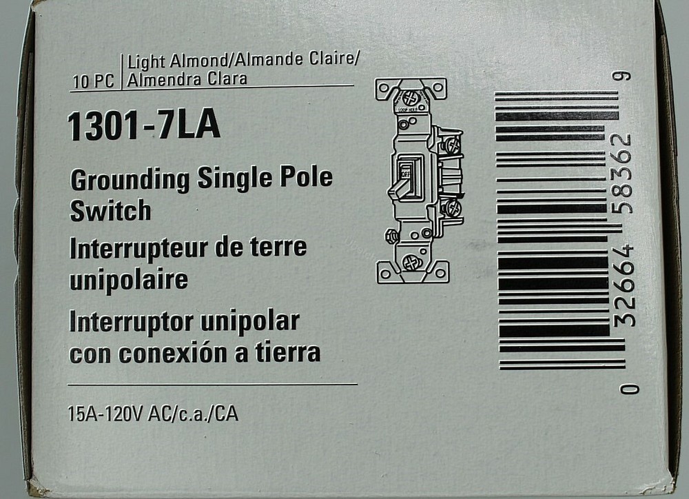 Light Switch Toggle 50 PACK Single Pole Quiet Lt-Almond Eaton 1307-LA