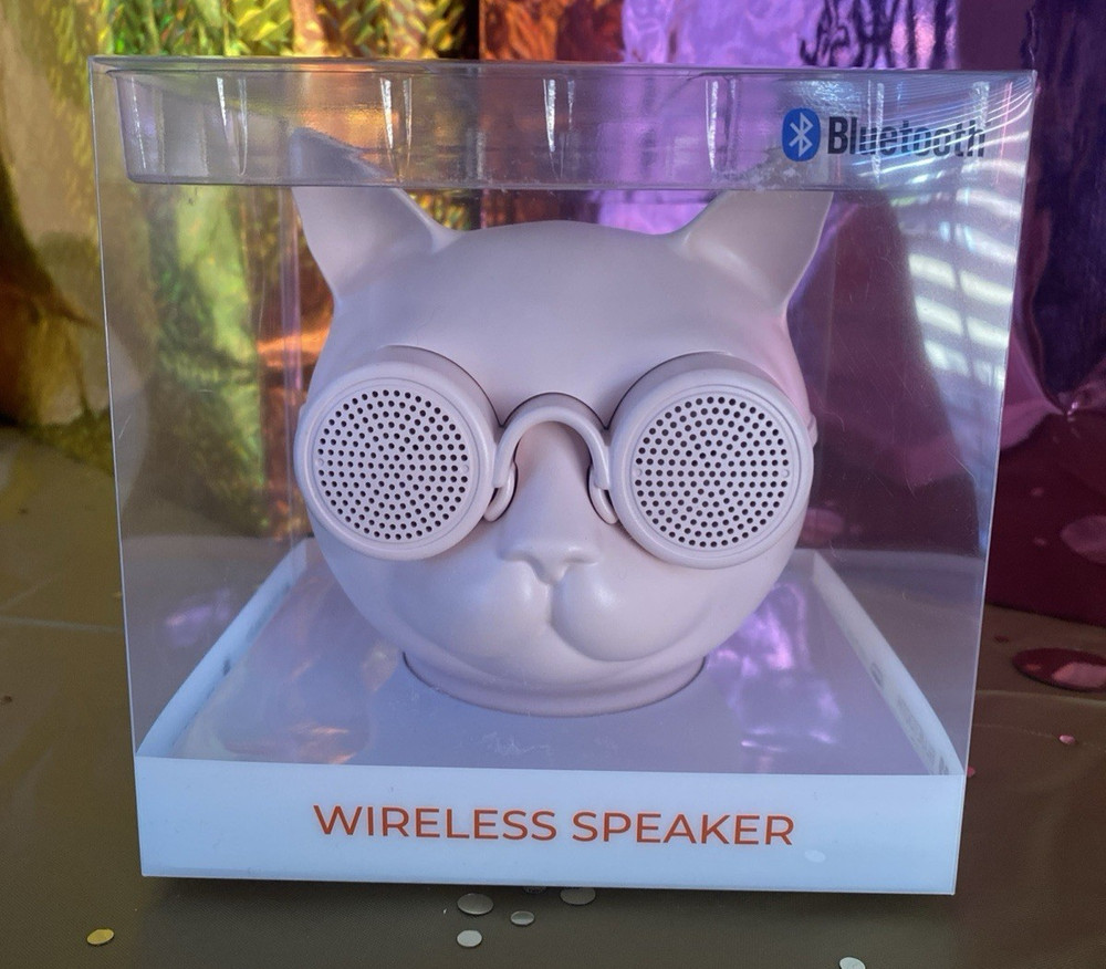 Petco Pink Cool Cat Head Wireless Bluetooth Speaker ~ USB-C Charge Cable ~ LED