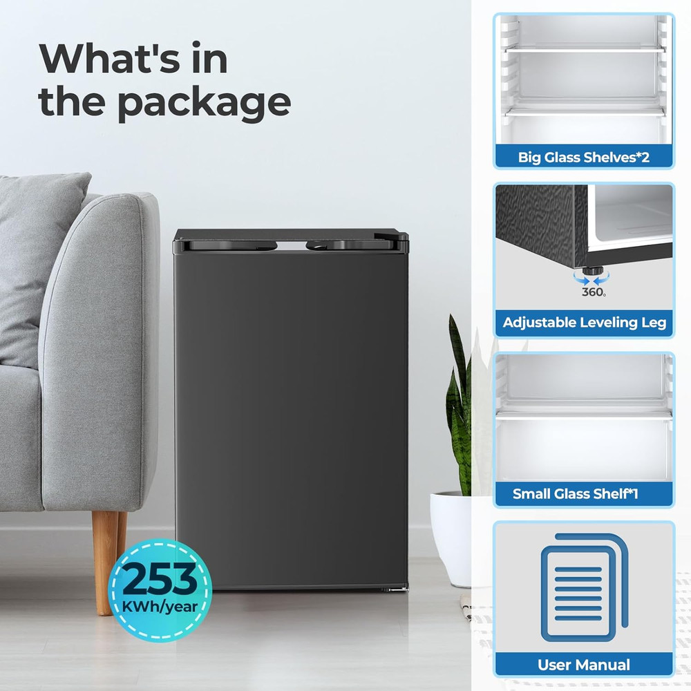 4.5 Cu.Ft Mini Fridge with Freezer, Compact Refrigerator with Reversible Single