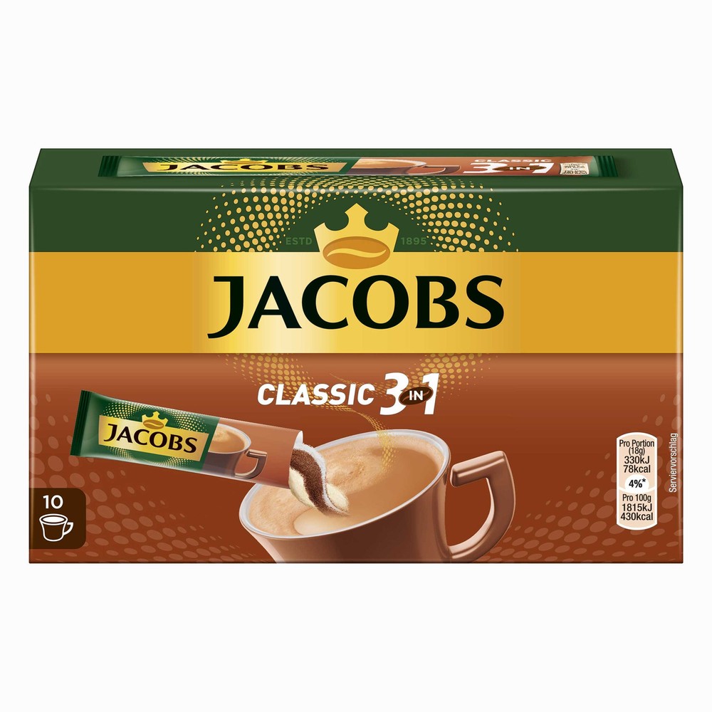 Jacobs 3in1 Coffee Sticks Classic 10 Count Instant Travel Coffee Pack