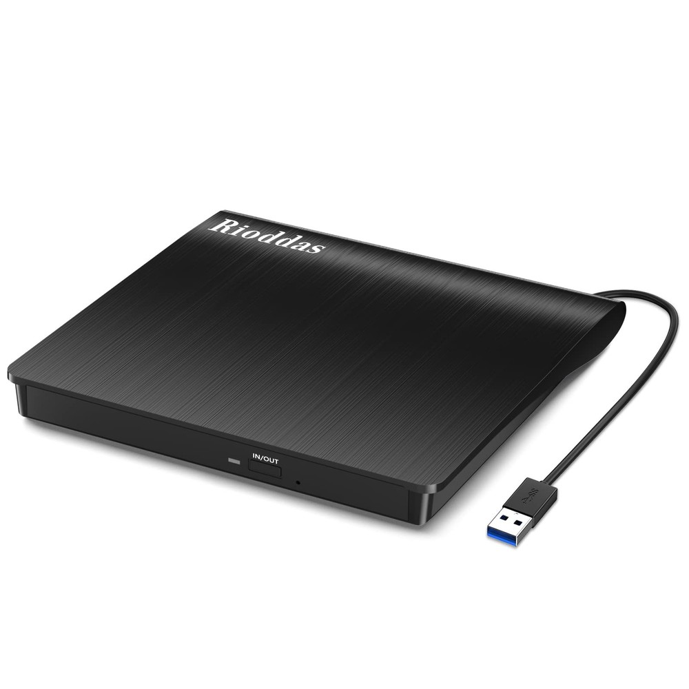 Rioddas External CD/DVD Drive for Laptop, USB 3.0 CD DVD 3.0, BLACK.