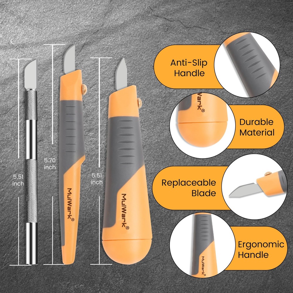 MulWark 41-Piece Precision Hobby Knife Set - Exacto Medium, Orange