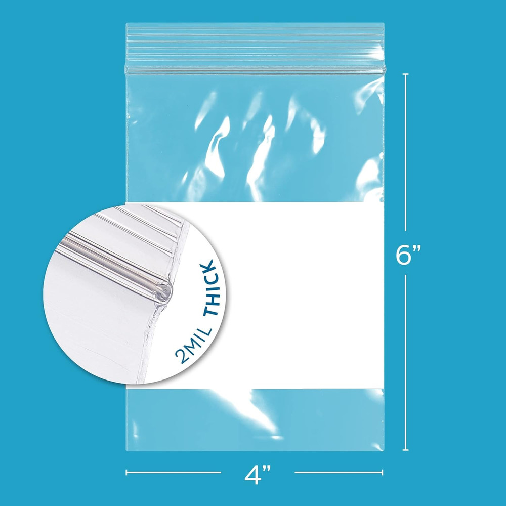 Clear Reclosable Zip Bags 4x6 2 Mil Write-On 200 Pack