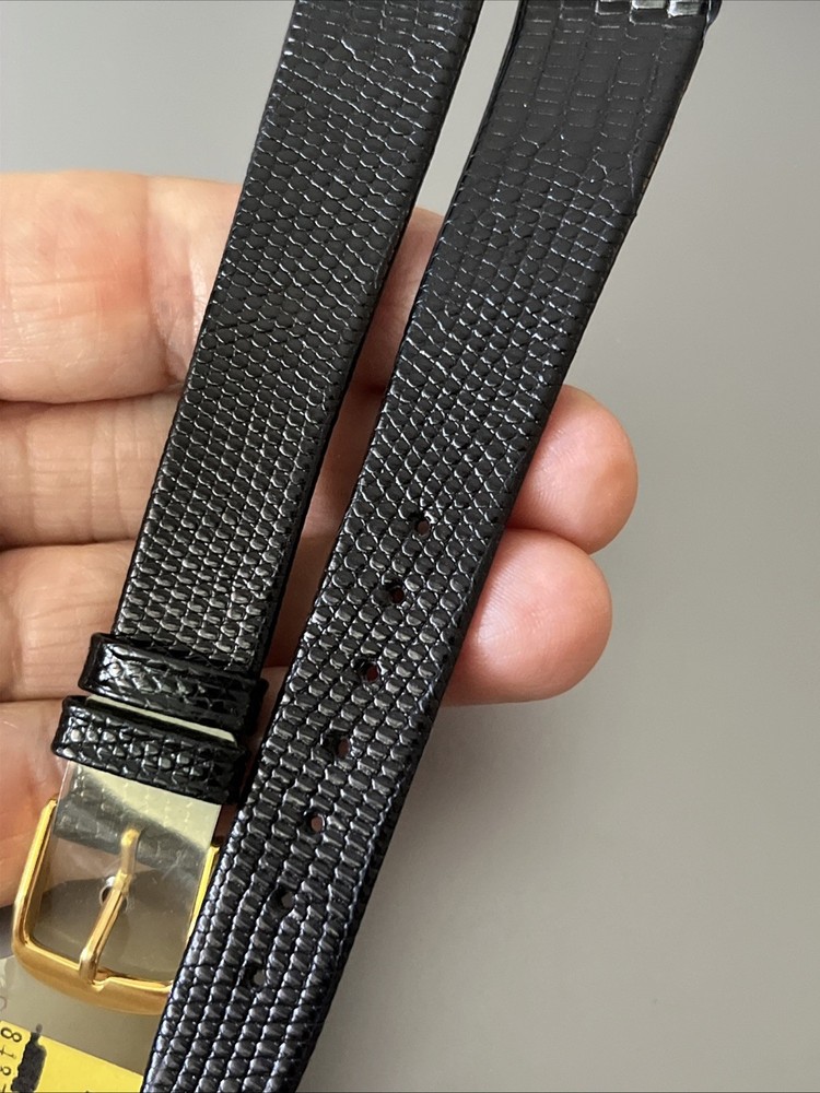 18 x 14 mm Watch Strap Lizard Leather Black Gloss Extra Thin LONG 8.2" Germany