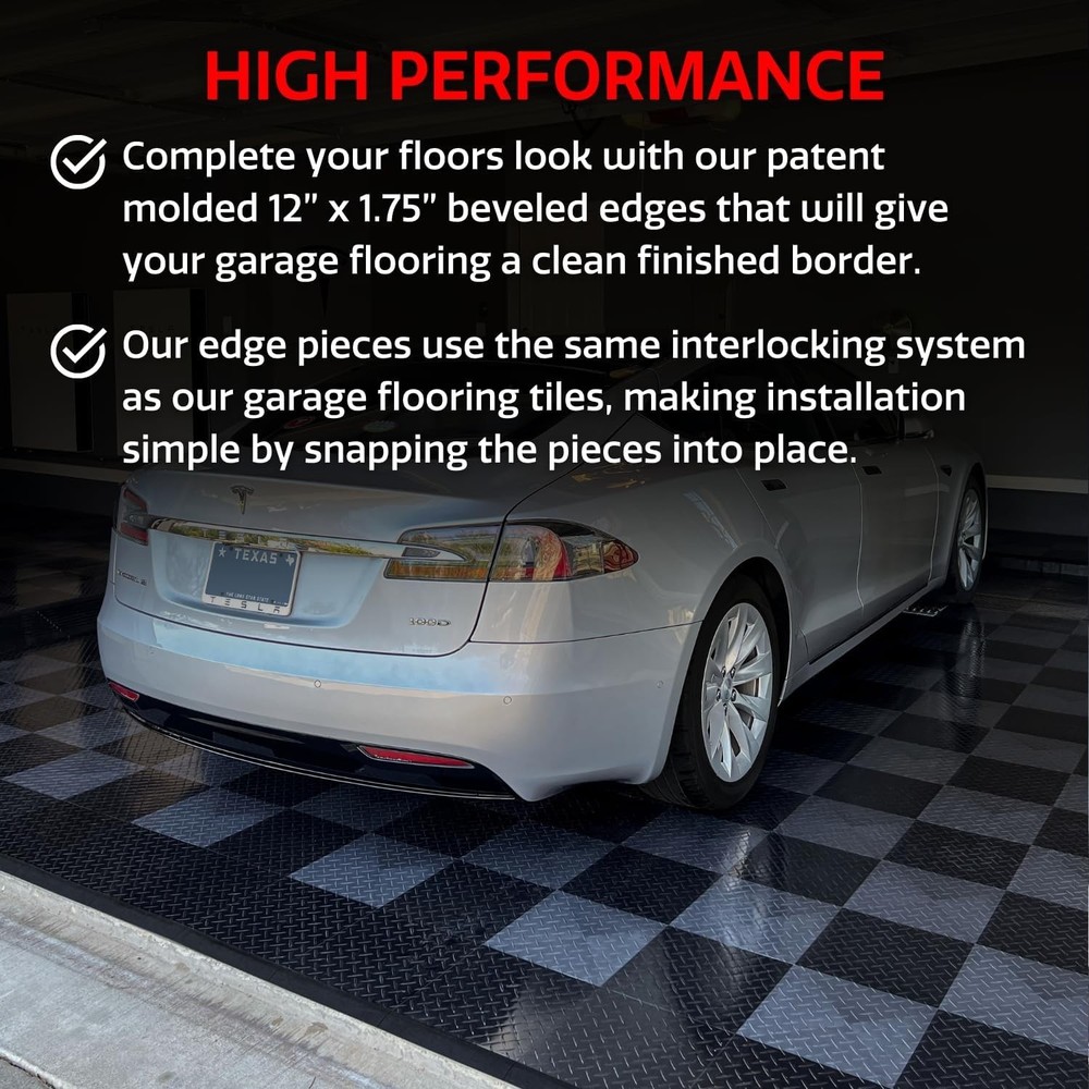 Male Transition Edge Kit, Durable Interlocking Modular Garage Floor Edging, C...