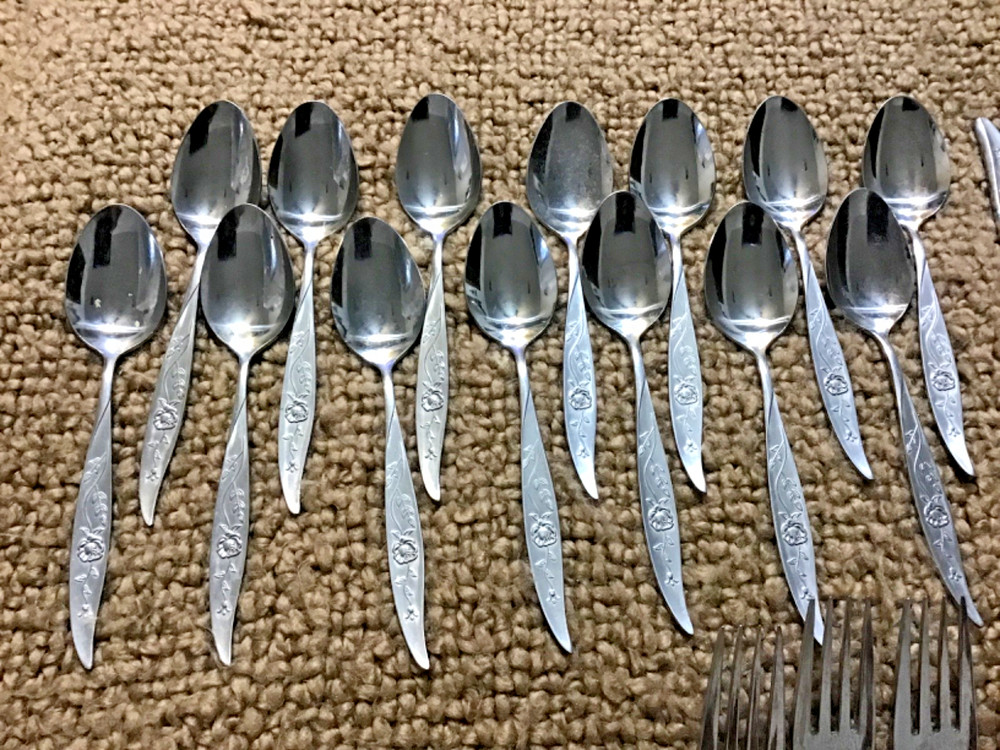 28 piece lot Fontana stainless flatware Rose & vine