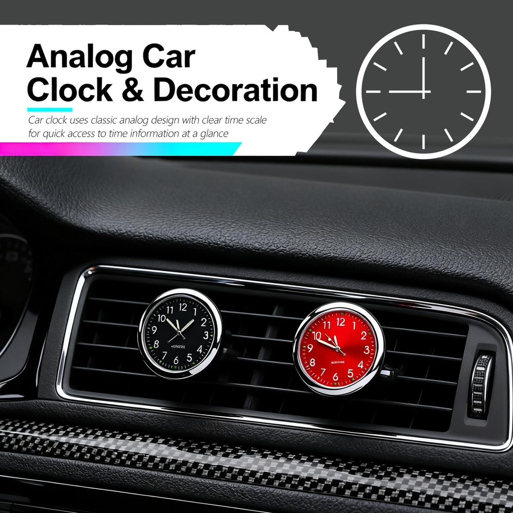 2 Pcs Analog Car Clocks Stick On Dashboard Clock Mini Auto Tiny Watch