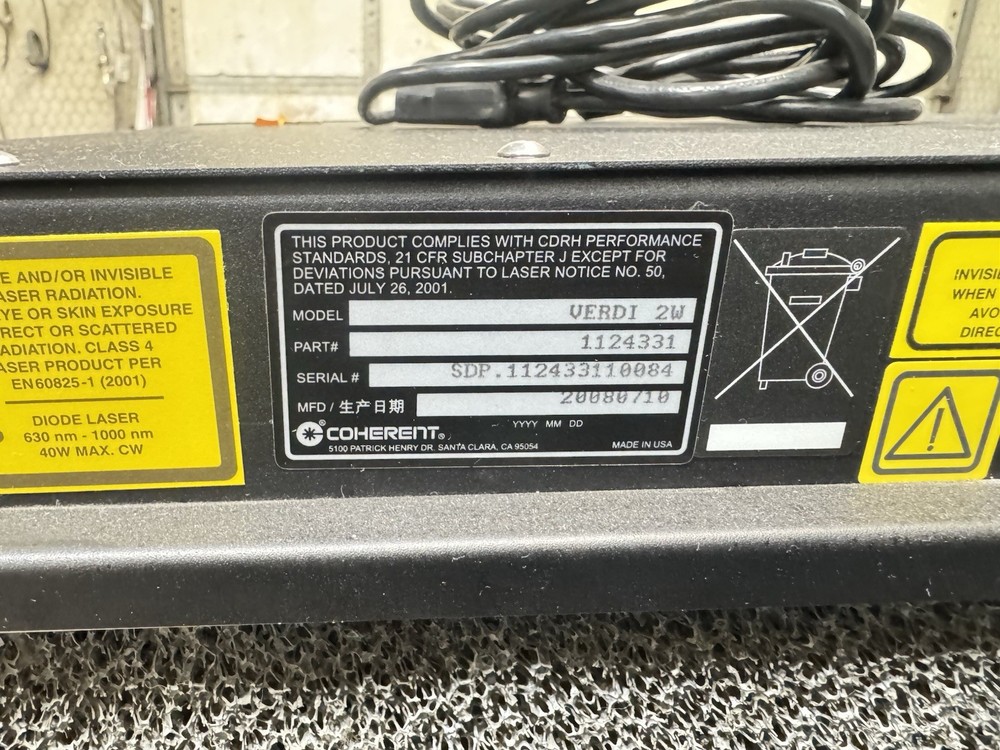 Coherent VERDI-2W Laser System 1124331 with Laser Head,Diode Pumped Solid State