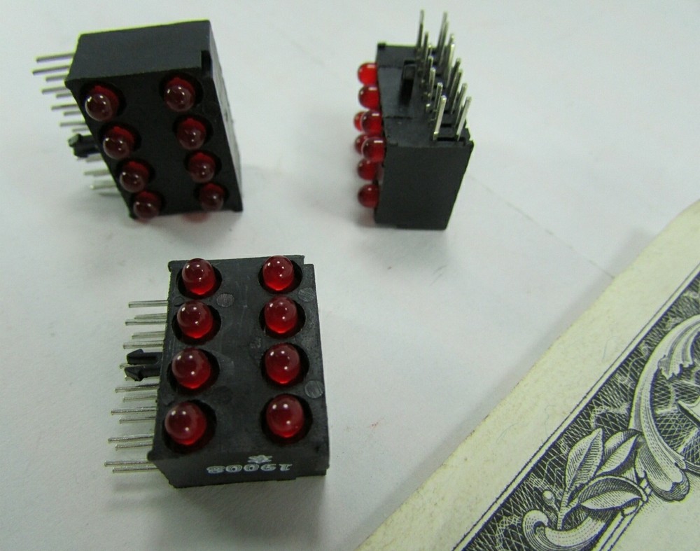 Lot 8 Megery Mounted LED Indicator Light Bars, 8 Red LEDs Ea Board Through Hole