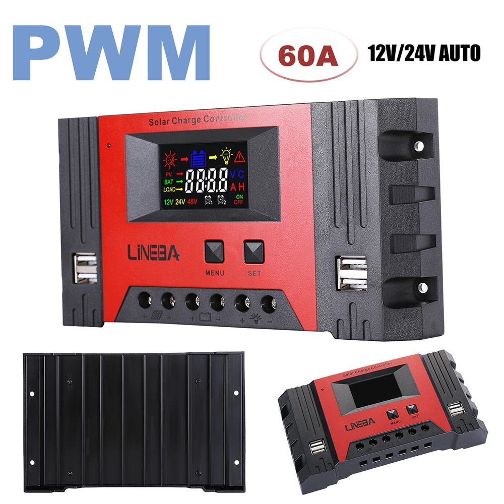 100A PWM Solar Panel Charge Controller 12/24/48V Auto LCD Display 4USB Timer Set