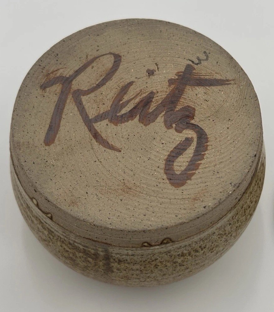 Signed Studio Pottery Lidded Jar Speckled Stoneware Rustic Trinket Jar Snail Lid