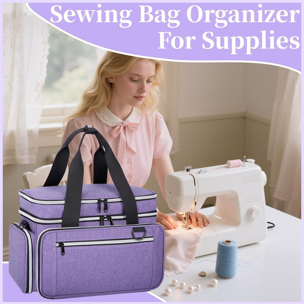 Large Sewing Supplies Organizer, Double Layer Sewing Storage Organizer with Two