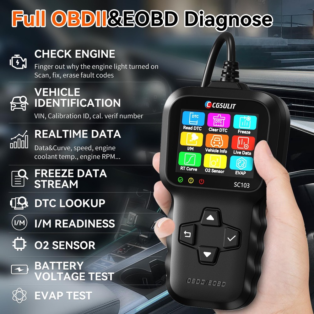 OBD2 Scanner, CGSULIT SC103 Car Code Reader Diagnose Check Engine Light Smog ...