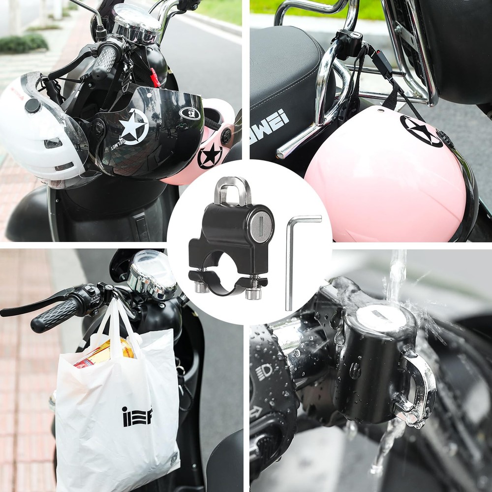2 Pack Motorcycle Handlebar Helmet Lock 7/8" Universal Key Padlock Anti Theft Sa
