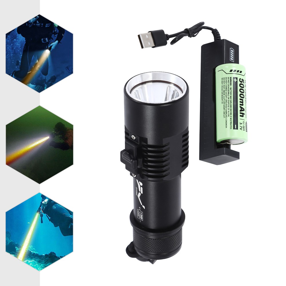 Dive Light Compact Bright Diving Torch Submersible Flashlight Lamp+Battery Set