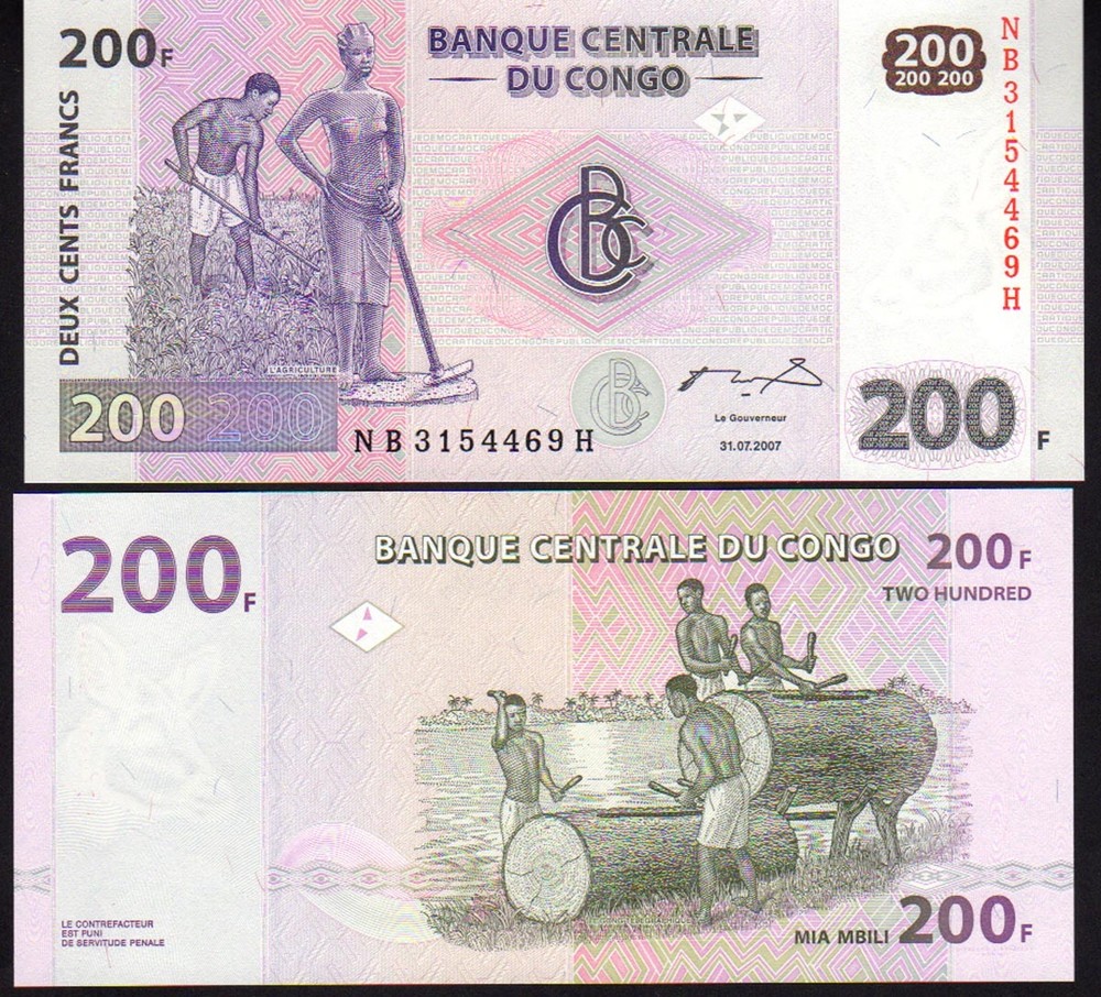 Congo, D.R. 200 Francs 2007 P99 Mint Unc