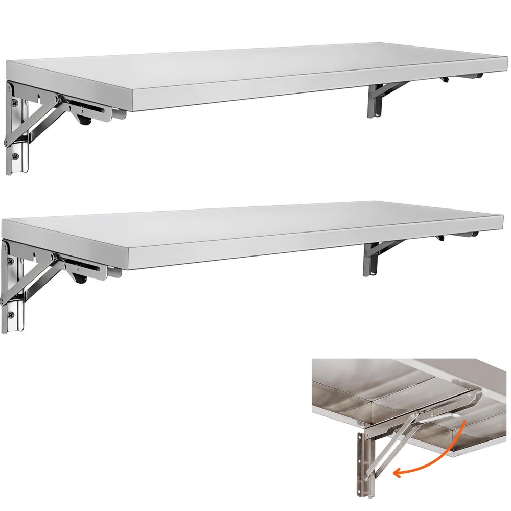Stainless Steel Folding Concession Shelf 2 Pack 12" x 48", Drop Down Folding ...