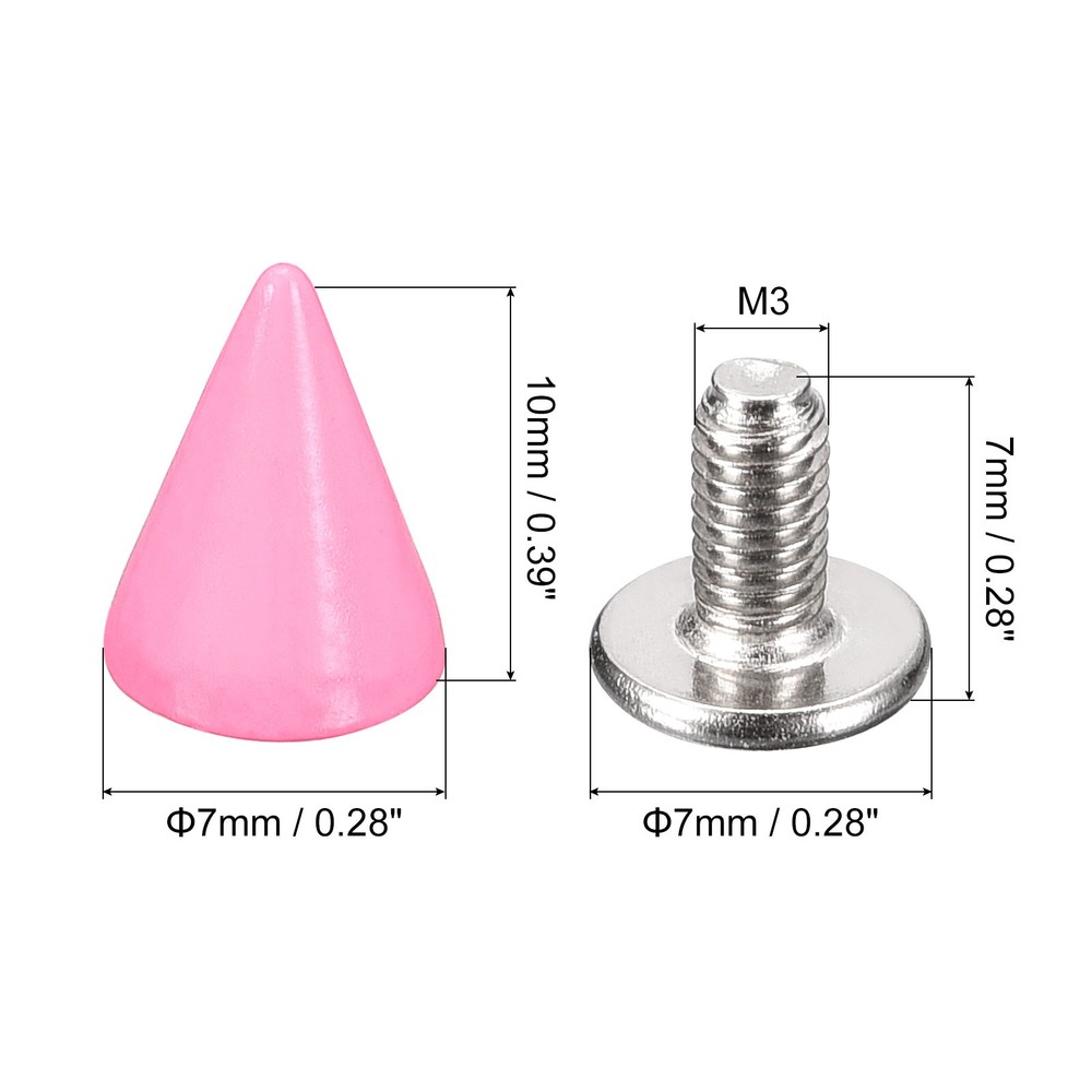 50 Sets Cone Spikes Studs 7x10mm Studs Spike Screw Back Rivet Pink