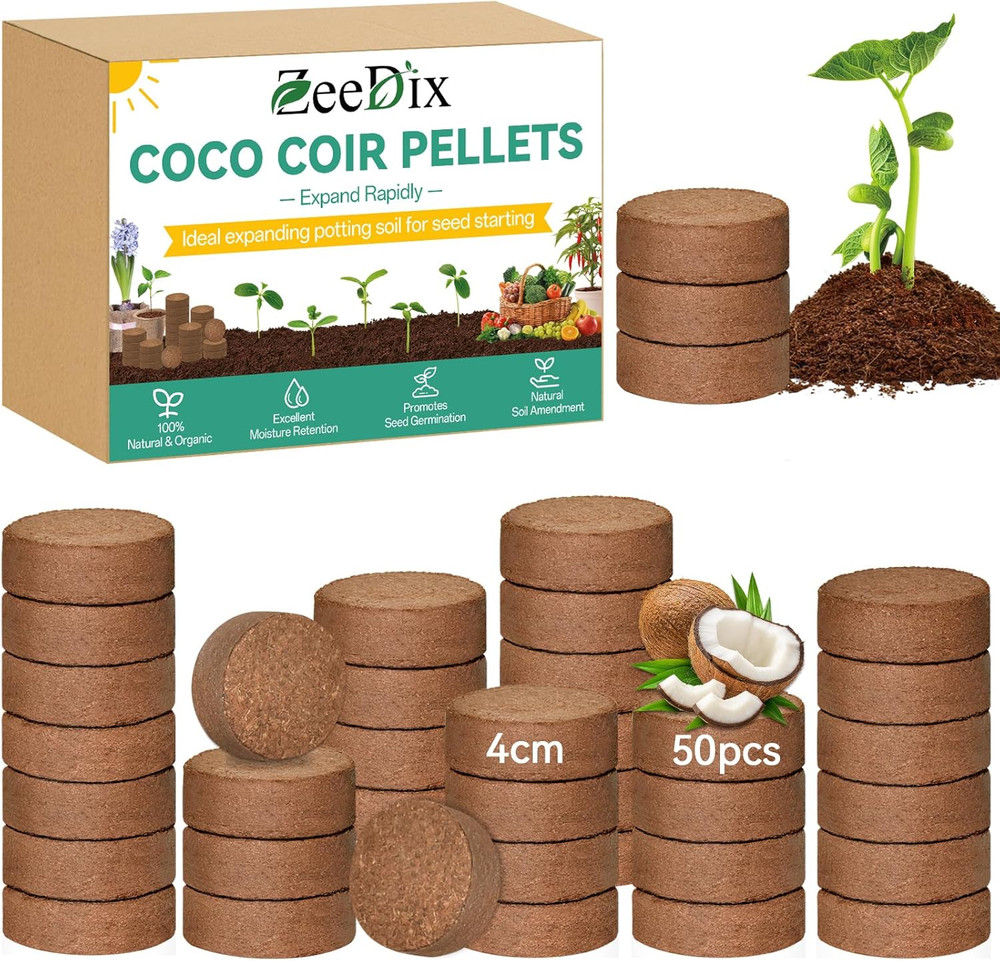 50 Pack Coco Coir Pellets 40mm Compressed Soil Discs Seed Starter Expands 9 Qt