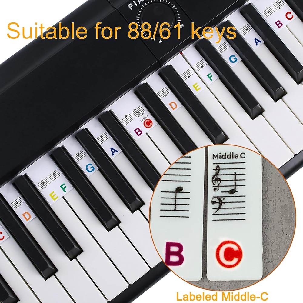 Removable Piano Keyboard Note Labels, 88 Keys for Beginners Note Guides, Made