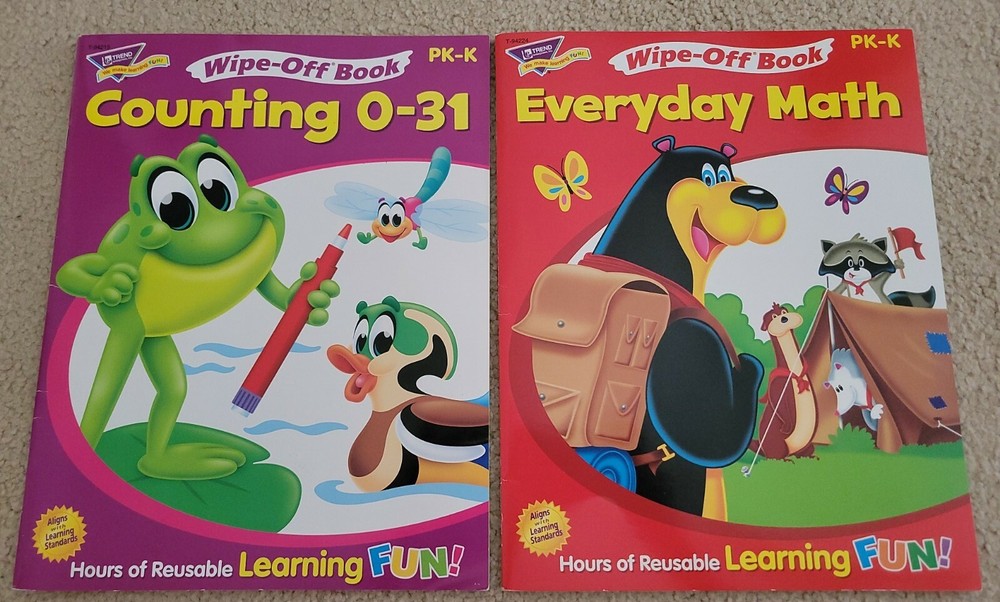 2 PK - K Learning Educational Wipe-Off Books 'Counting 0-31' & 'Everyday Math'