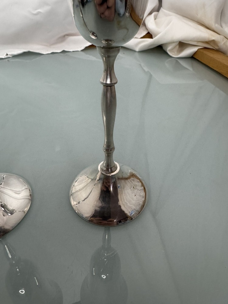 2 Silver Plate Wine Goblets - 9 tall - Made In India Read