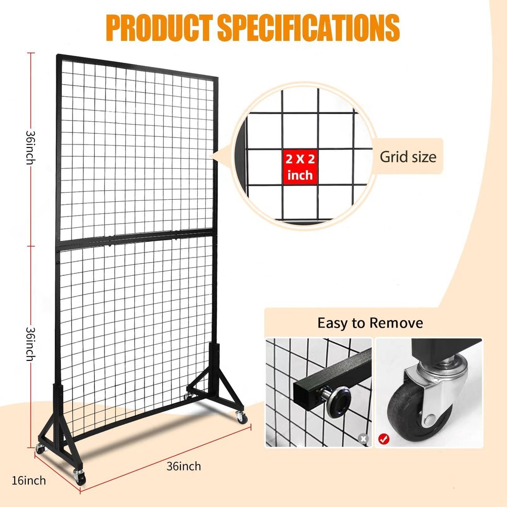 1 Pack 3'x 6' Two-Double Gridwall Panel Display Racks with Sturdy T-Base, Bla...