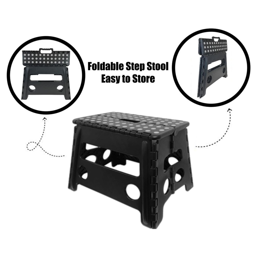 Core Pacific Extra Wide Folding Step Stool Black 12.7 inch with Non-Slip Surface