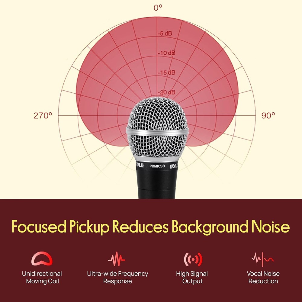 Pyle Professional Dynamic Vocal Microphone - Moving Coil Dynamic Cardioid Unidir