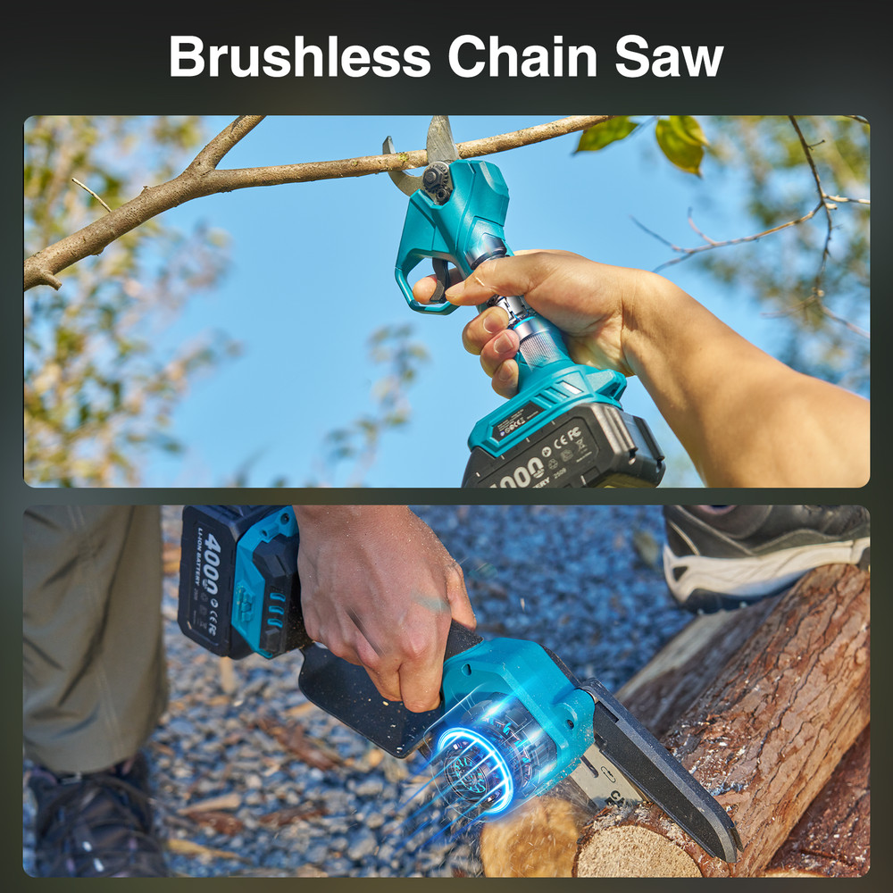 Taskstar Battery Powered Chain Saw 4-in-1 Pole Saw & Pruning Shears Combo Kit