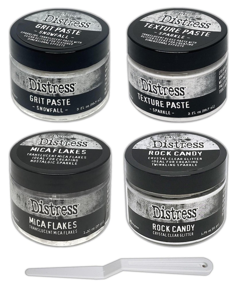 Tim Holtz Snowfall Grit Paste, Sparkle Texture Paste, Distress Mica Flakes &