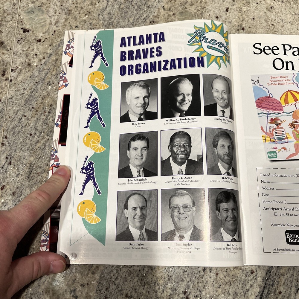 1996 Atlanta Braves Spring Training Program 1995 World Series Champions PB FL