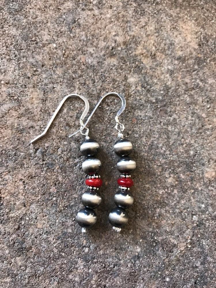 Sterling Silver 7mm Pearls Coral Earrings.