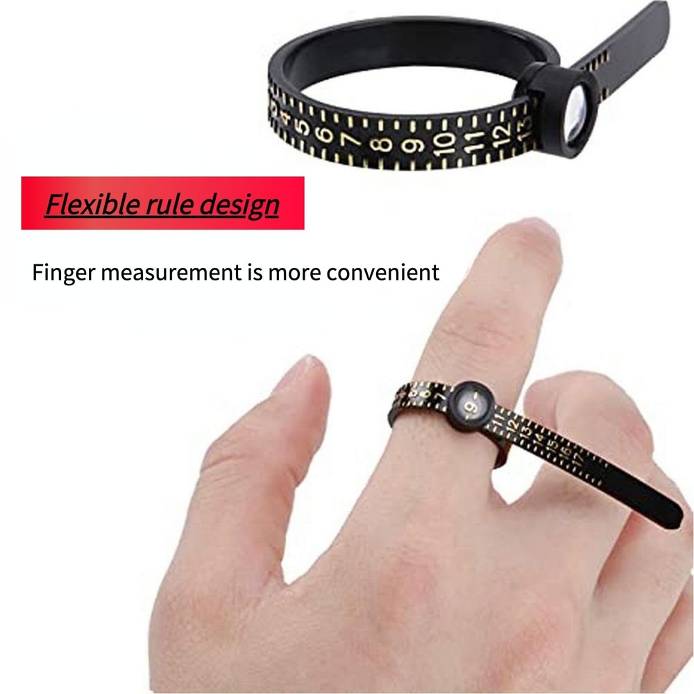 2 Pcs Ring Sizer Measuring Tool, Reusable Finger Size Ruler with black, white