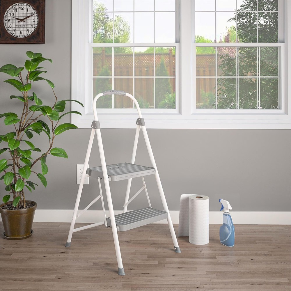 2-Step Connection Folding Step Stool with Large Resin Steps, Max Reach 8ft 1in
