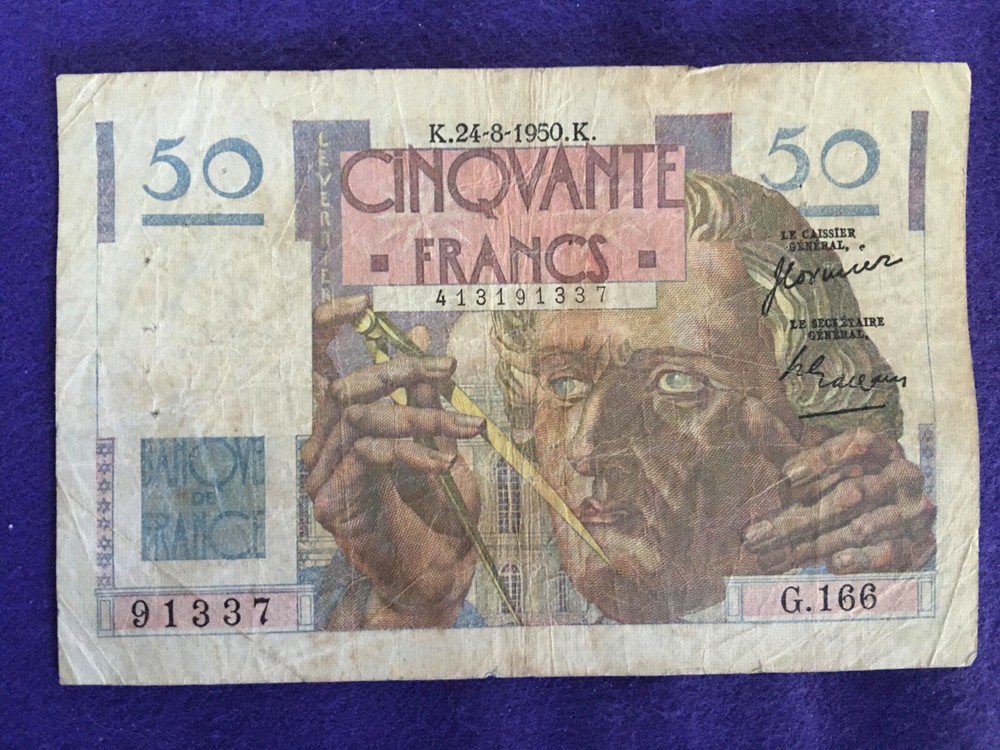 FRANCE 1950 LE VERRIER 50 FRANC NOTE