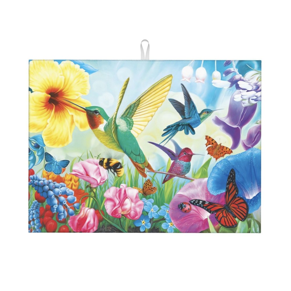 Spring Dish Drying Mat for Kitchen Counter Bird Flower Microfiber Drying Pad XL