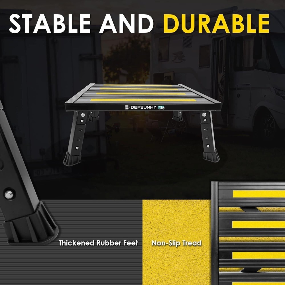 Adjustable Height Aluminum RV Step Stable Foldable Platform Stool Non-Slip New