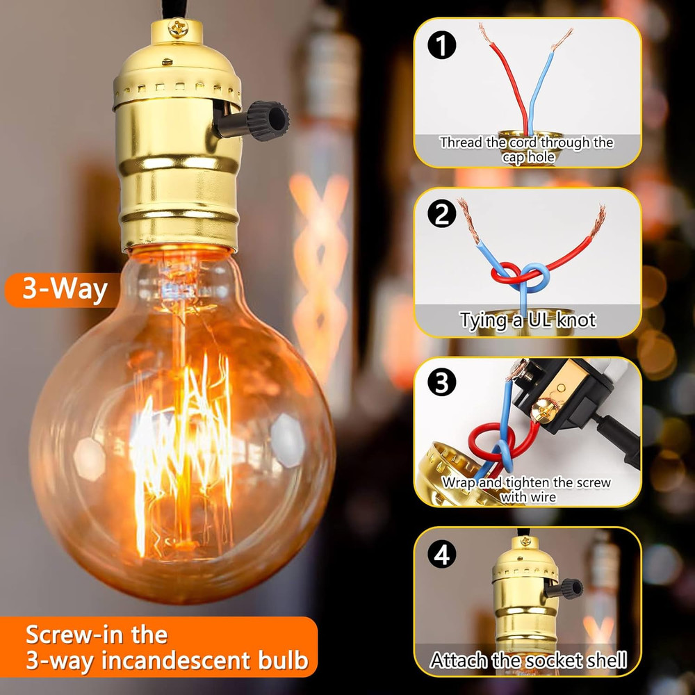 3-Way Lamp Socket Replacement,E26 Base UL Listed, Turn Knob for Low-Medium-High