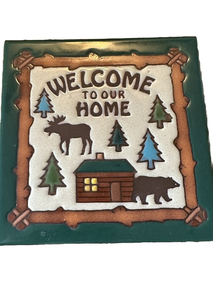 MASTERWORKS Ceramic Tile Coasters Trivets MOOSE theme Welcome HOME 6”